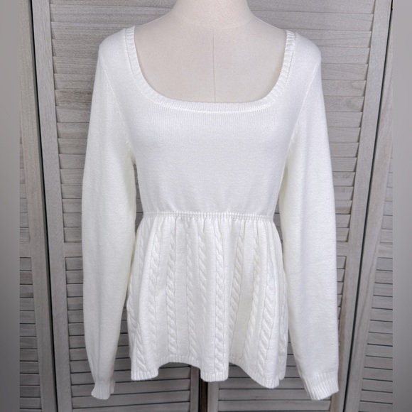 SHEIN Cableknit Peplum Sweater Ivory-Large - Picture 1 of 2